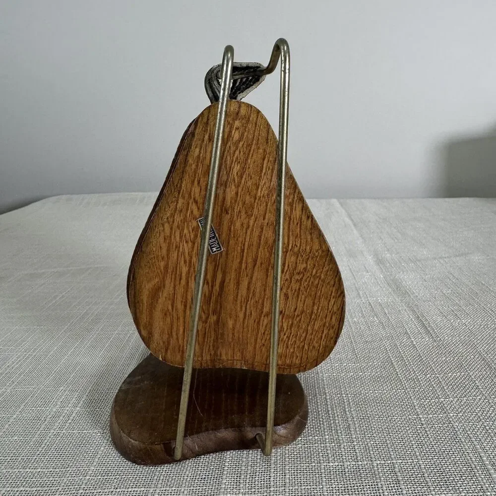 Vintage Wood Coasters Cork Center MCM Retro Pear Shaped Hanging Stand Set of 6
